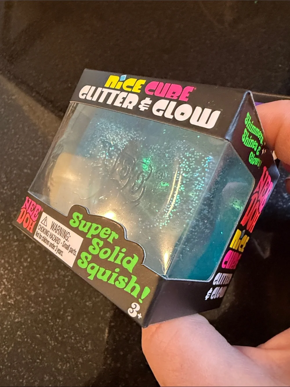 NIB 100% Auth NeeDoh Nice Cube Glitter & Glow Super Solid Squish - Blue